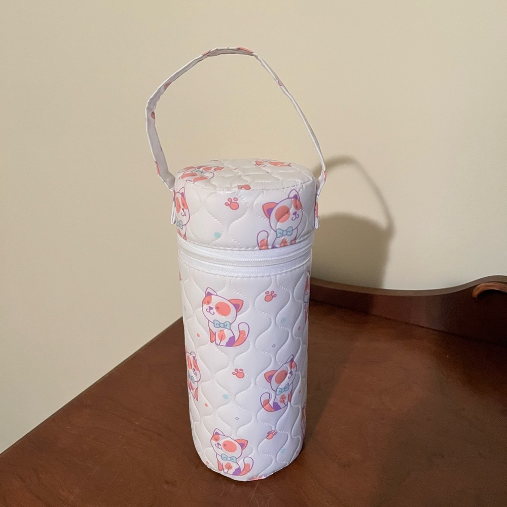 Thermal Bottle Holder Warmer Cooler Pink & White Kitty Cat Design